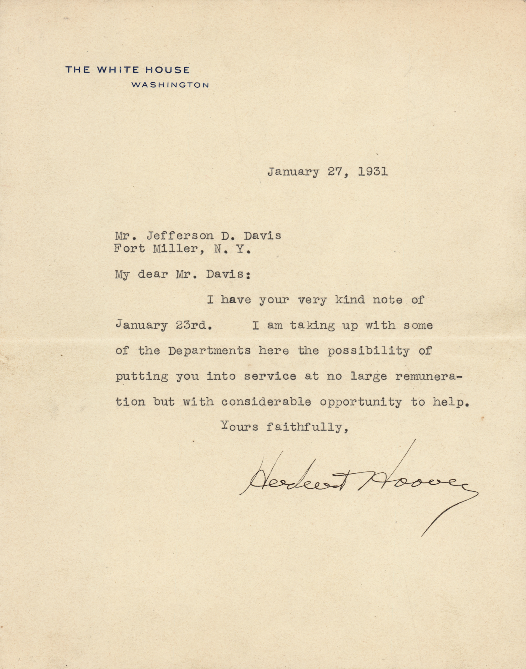 Lot #79 Herbert Hoover Typed Letter Signed as President - Image 1