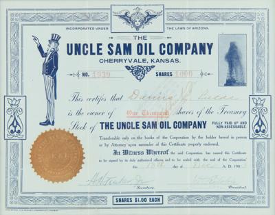 Lot #340 Uncle Sam Oil Company Stock Certificate - Image 2