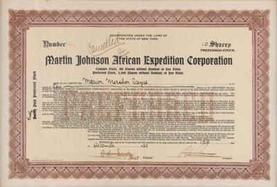 Lot #263 Martin Johnson African Expedition Stock Certificate - Image 2