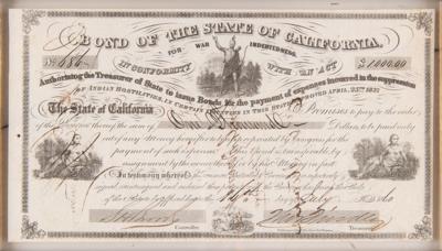 Lot #211 California: Bond for War Indebtedness, Funding "Suppression of Indian Hostilities" (1860) - Image 2