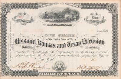 Lot #287 Missouri, Kansas and Texas Extension Railway Company Stock Certificate - Image 2