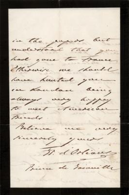 Lot #221 Francois d'Orleans, Prince of Joinville Autograph Letter Signed - Image 3