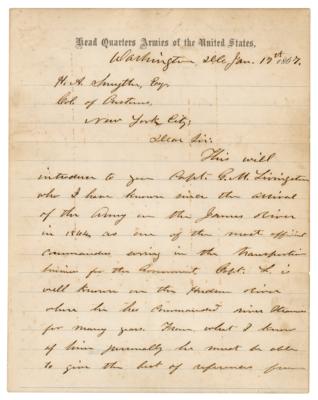 Lot #72 U. S. Grant Autograph Letter Signed, Recommending an Officer who "commanded the Hd. Qrs. boat on the James River" - Image 1