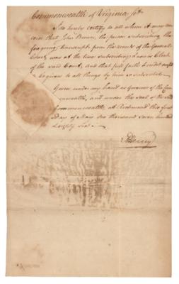 Lot #152 Patrick Henry Document Signed
