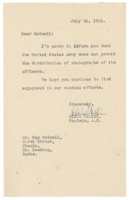 Lot #608 Glenn Miller Typed Letter Signed: "The United States Army does not permit the distribution of photographs of its officers" - Image 1