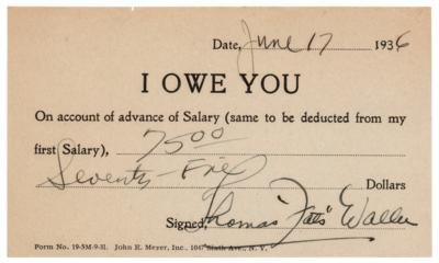 Lot #615 Fats Waller Document Signed - Image 1