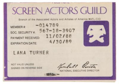 Lot #729 Lana Turner's Signed 1988 Screen Actors Guild Membership Card - Image 2