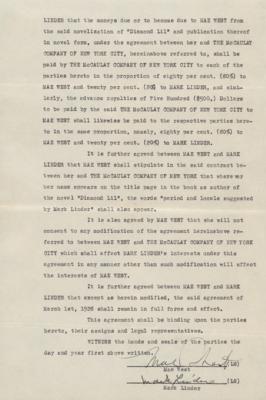 Lot #732 Mae West Document Signed for Diamond Lil - Image 1