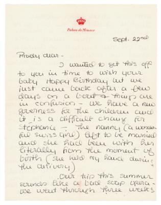 Lot #826 Grace Kelly Autograph Letter Signed on Vacation, Family, and Her Miscarriage - Image 2