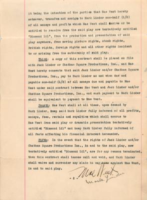 Lot #733 Mae West Twice-Signed Document for Diamond Lil - Image 2