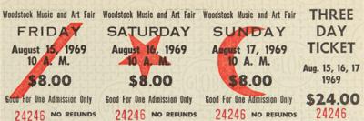 Lot #681 Woodstock Three-Day Admission Ticket - Image 1