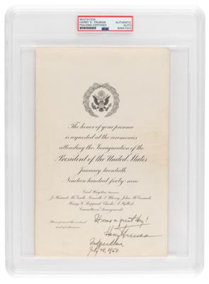 Lot #116 Harry S. Truman Signed Inauguration Invitation - "It was a great day!" - Image 1