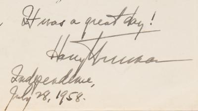 Lot #116 Harry S. Truman Signed Inauguration Invitation - "It was a great day!" - Image 2