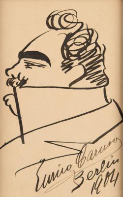 Lot #568 Enrico Caruso Signed Self-Portrait Sketch