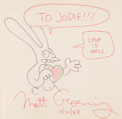 Lot #509 Matt Groening Signed Sketch in Book - Love Is Hell - Image 2