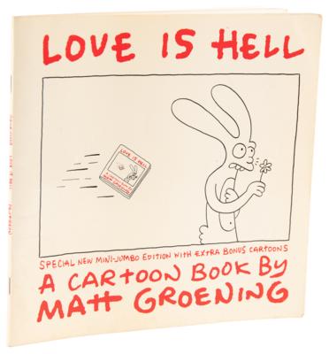 Lot #509 Matt Groening Signed Sketch in Book - Love Is Hell - Image 3