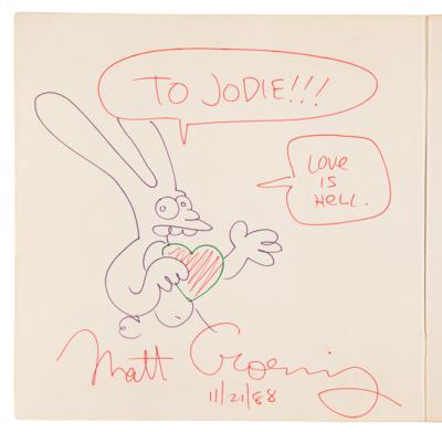 Lot #509 Matt Groening Signed Sketch in Book - Love Is Hell - Image 4