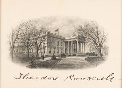 Lot #24 Theodore Roosevelt Signed White House Engraving - Image 2