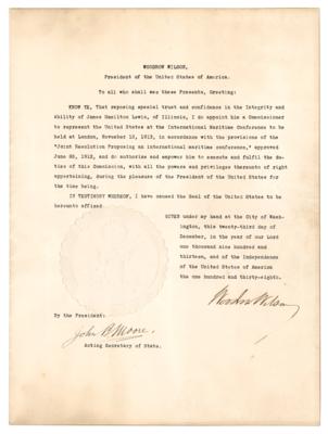 Lot #126 Woodrow Wilson Document Signed as President, Sending a Representative to London’s Safety of Life at Sea Conference, a Response to the Sinking of the RMS Titanic - Image 1