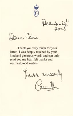 Lot #212 Camilla, Queen Consort Typed Letter