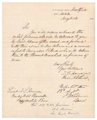 Lot #353 David G. Farragut War-Dated Autograph Letter Signed One Week After the Battle of Mobile Bay, Affirming the Delivery of Over 200 "rebel prisoners" - Image 2