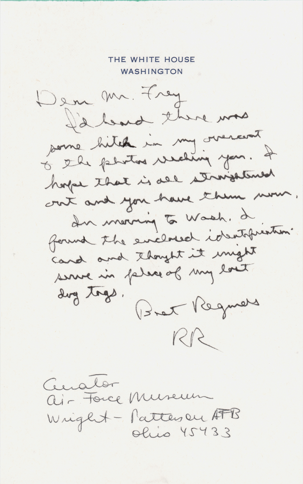 Lot #35 Ronald Reagan Autograph Letter Signed as President, Donating His Military I.D. Card to the U.S. Air Force Museum - Image 1