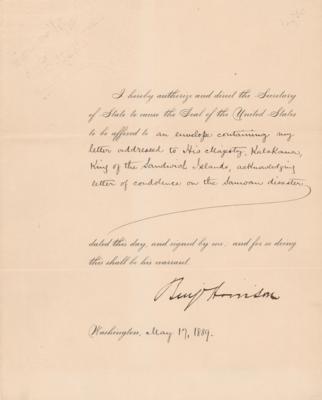 Lot #22 Benjamin Harrison Document Signed as