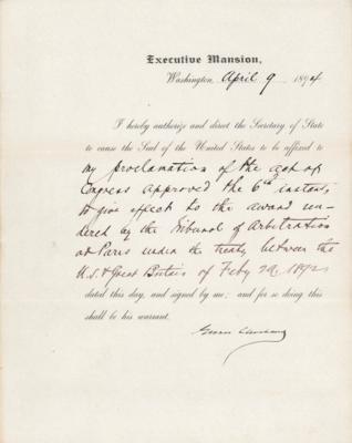 Lot #21 Grover Cleveland Document Signed as