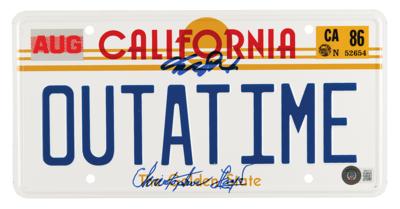 Lot #746 Back to the Future: Michael J. Fox and Christopher Lloyd Signed License Plate - Image 1