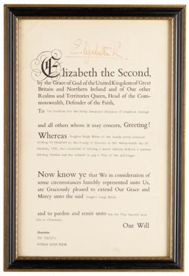 Lot #168 Queen Elizabeth II Document Signed, Pardoning an Unlicensed Motorist - Image 2