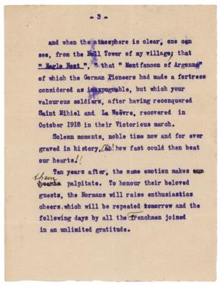 Lot #370 John J. Pershing Signed Typed Speech Draft Honoring the Commander of WWI’s American Expeditionary Forces - Image 3