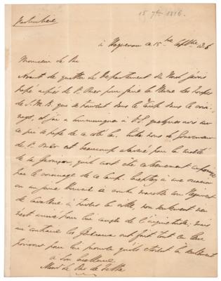 Lot #375 Duke of Wellington Autograph Letter Signed on Territorial Disputes Arising From the Fall of the Napoleonic Empire - Image 1