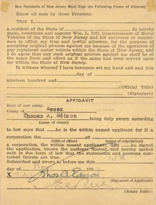Lot #226 Thomas Edison Document Signed - Electric