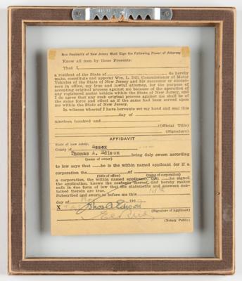 Lot #226 Thomas Edison Document Signed - Electric Vehicle Registration (1914) for His Detroit Electric Model 47 Brougham—an early example of an electric car, powered by Edison nickel-iron batteries - Image 2