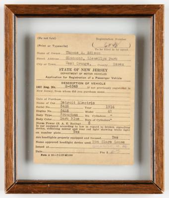 Lot #226 Thomas Edison Document Signed - Electric Vehicle Registration (1914) for His Detroit Electric Model 47 Brougham—an early example of an electric car, powered by Edison nickel-iron batteries - Image 3