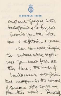 Lot #164 King Charles III Autograph Letter Signed, Four Months After Diana's Death: "I can so well imagine the unbearable emptiness you must feel at this time" - Image 4