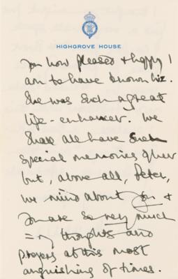 Lot #164 King Charles III Autograph Letter Signed, Four Months After Diana's Death: "I can so well imagine the unbearable emptiness you must feel at this time" - Image 6