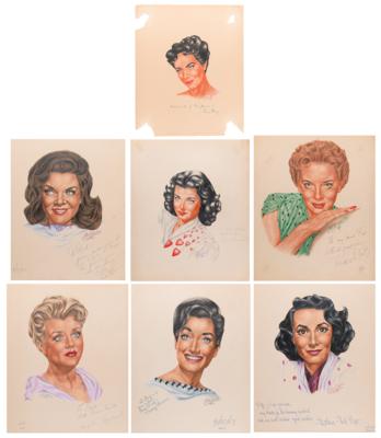 Lot #742 Actresses (7) Signed Sketches by J. Fred Johnson with Wray, Lamour, and Lansbury - Image 1