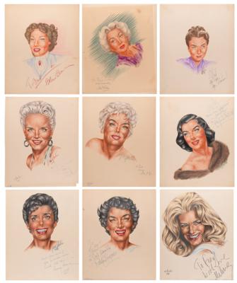 Lot #743 Actresses (9) Signed Sketches by J. Fred Johnson with Swanson, Moorehead, and Russell - Image 1