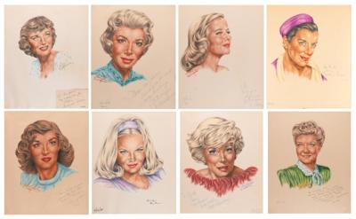 Lot #744 Actresses (8) Signed Sketches by J. Fred Johnson with Channing, Lee, and Lillie - Image 1