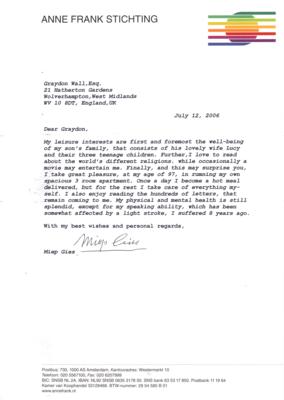 Lot #240 Miep Gies Typed Letter Signed