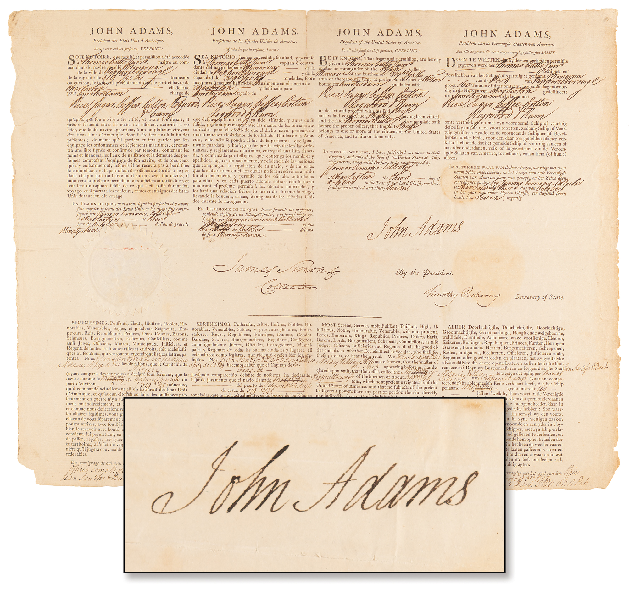 Lot #2 John Adams Document Signed as President -