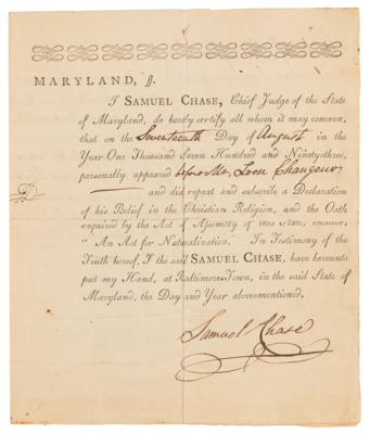 Lot #214 Samuel Chase Document Signed as Chief
