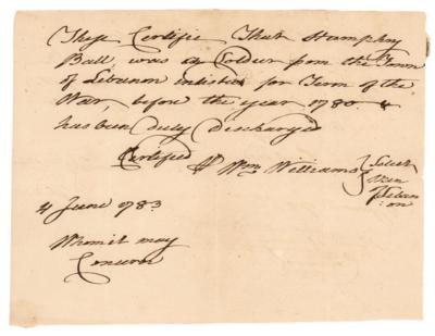 Lot #345 William Williams War-Dated Autograph Document Signed - Image 1