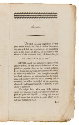 Lot #125 George Washington: ‘Greatness the Result of Goodness. A Sermon, Occasioned by the Death of George Washington’ Pamphlet by Samuel West - Image 2