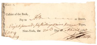 Lot #208 Aaron Burr Filled Out and Signed Check