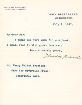 Lot #112 Theodore Roosevelt Typed Letter Signed as Assistant Secretary of the Navy - Image 1