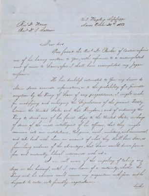 Lot #396 Matthew C. Perry Letter Signed Aboard the USS Mississippi, Dating to His Japanese Expedition - Image 1