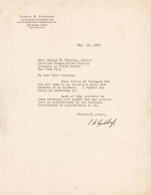 Lot #410 Charles Lindbergh Typed Letter Signed