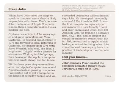 Lot #4015 Steve Jobs 1998 Grolier Inc. 'Notable People' Trading Card - Image 2